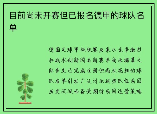 目前尚未开赛但已报名德甲的球队名单