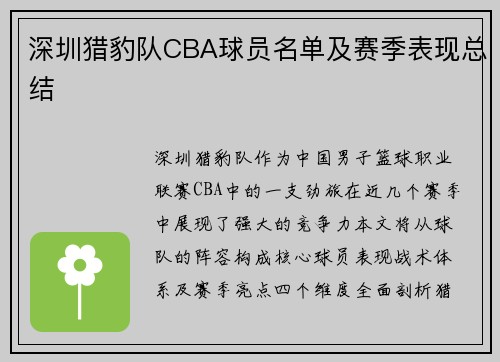 深圳猎豹队CBA球员名单及赛季表现总结