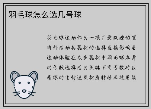 羽毛球怎么选几号球
